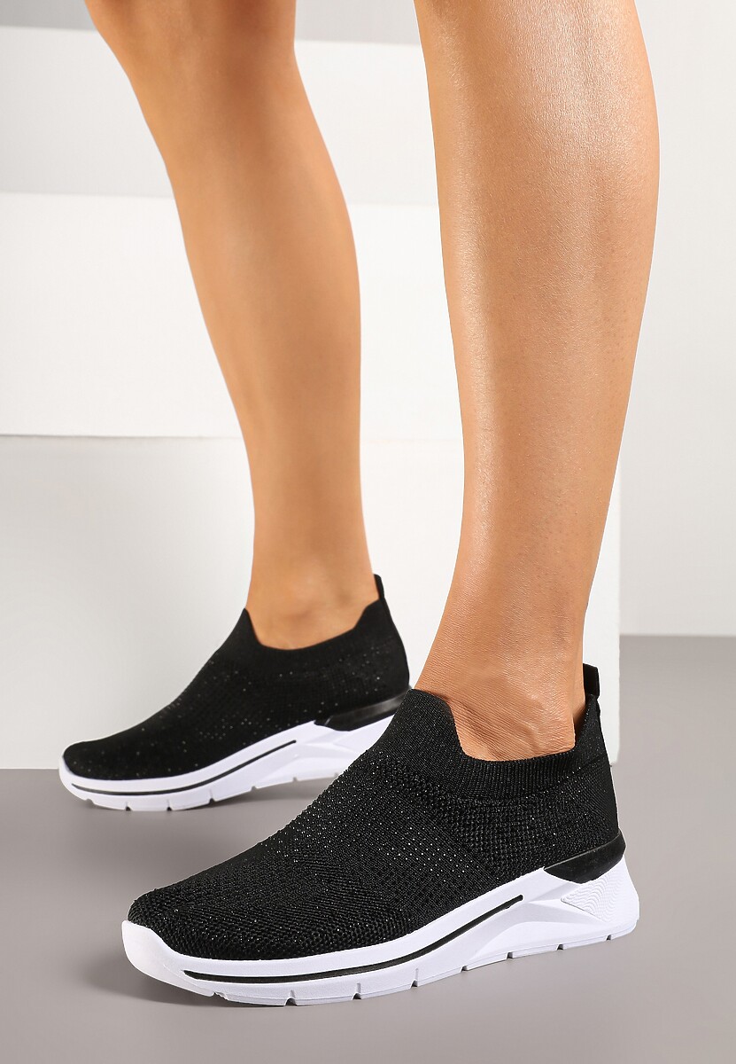 Czarne Buty Sportowe z Cholewką przed Kostkę z Miękkiego Materiału Ozdobione Cyrkoniami Telianisa 2