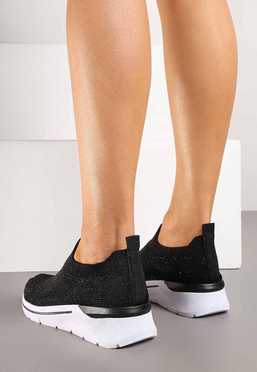 Czarne Buty Sportowe z Cholewką przed Kostkę z Miękkiego Materiału Ozdobione Cyrkoniami Telianisa 3
