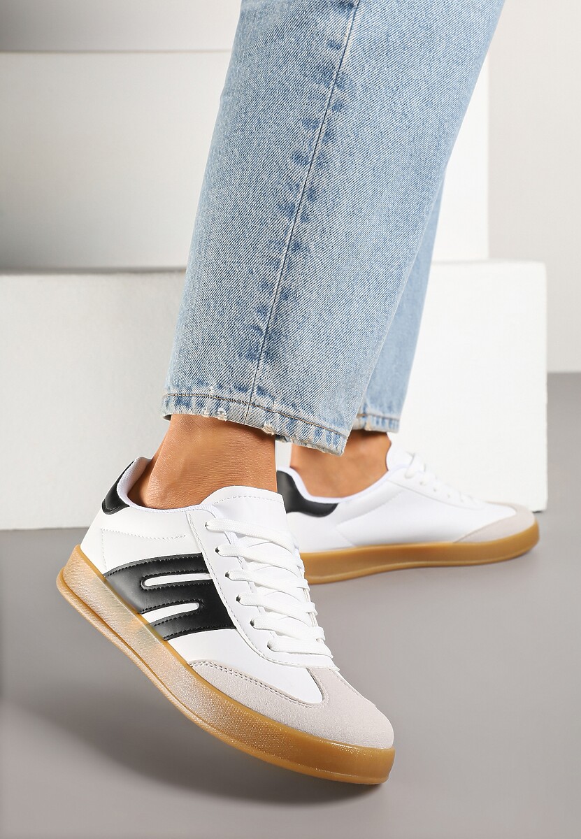 Biało-Czarne Sneakersy Kultowe Tenisówki Zdobione Przeszyciami Eveltewia 2