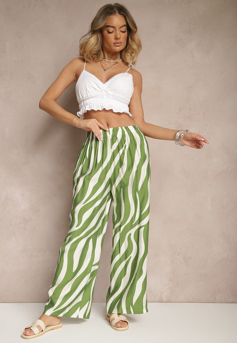 Pantaloni Lisamelia Verde cu alb 1