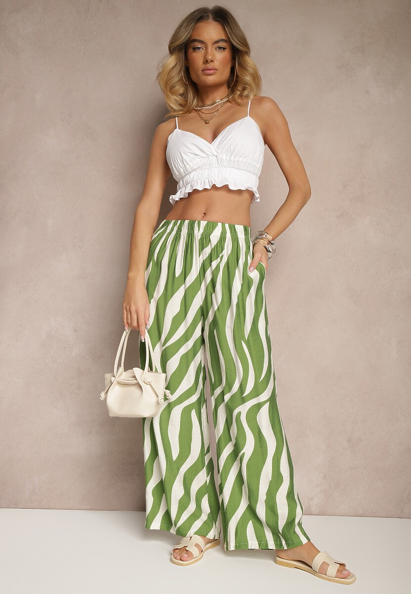 Pantaloni Lisamelia Verde cu alb 2