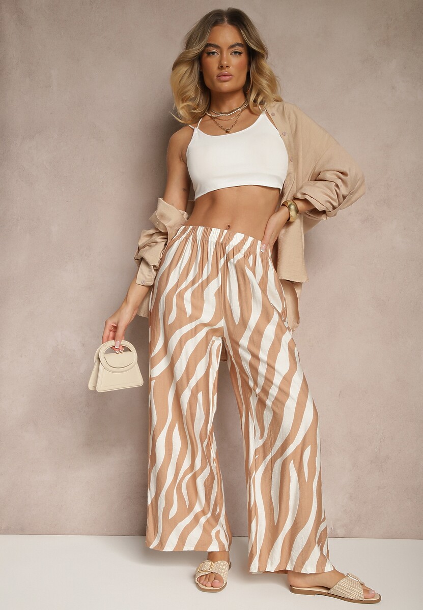 Pantaloni Lisamelia Bej cu alb 2