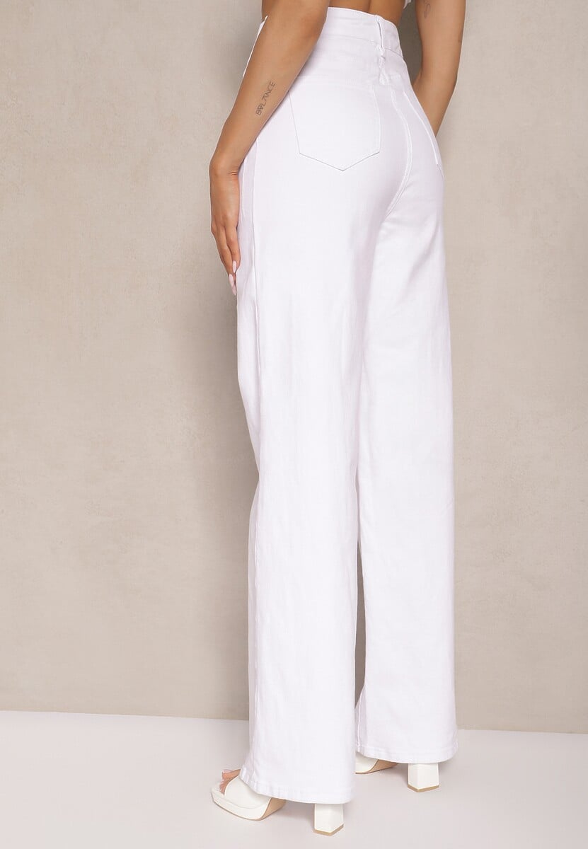 Białe Jeansy High Waist o Szerokim Kroju Sallizia 3