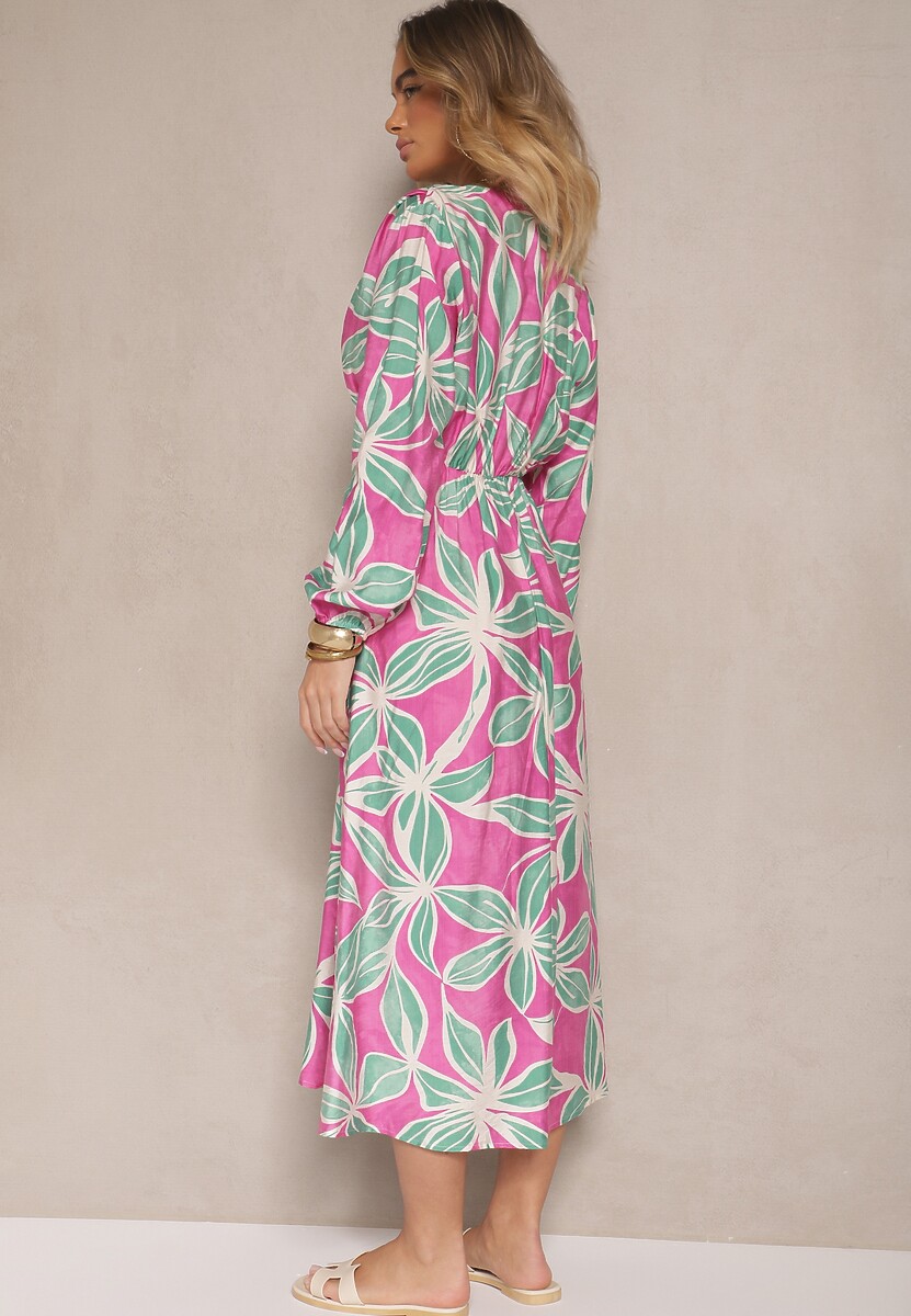 Rochie Frolhiria Verde cu fucsia 3