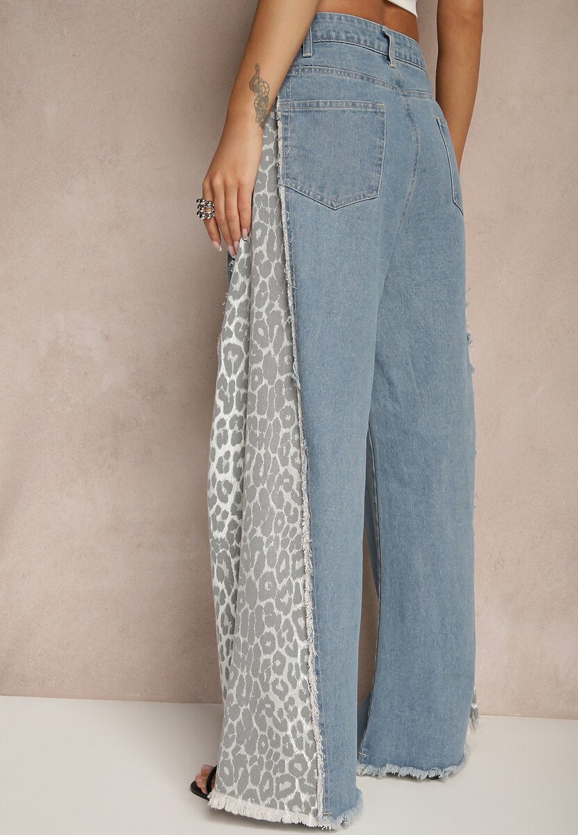 Niebieskie Jeansy z Bawełny High Waist ze Wzorem Panterki Velliane 3