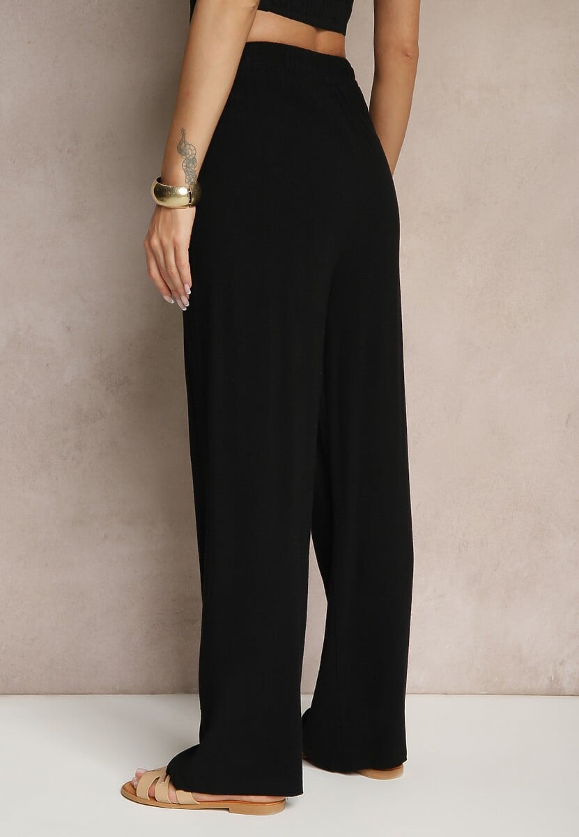 Czarne Spodnie z Lnem i Bawełną o Szerokim Kroju High Waist Sallieta 3