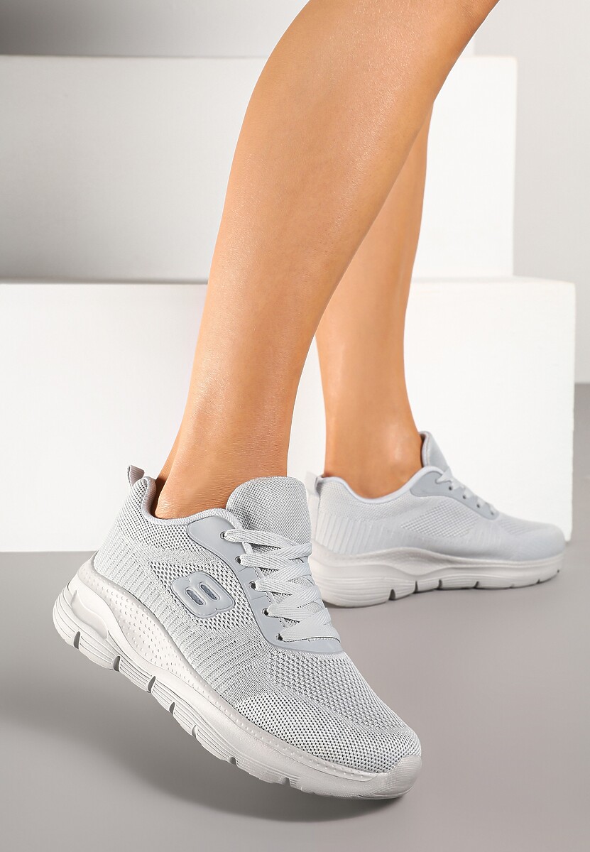 Szare Siateczkowe Buty Sportowe Sneakersy na Piankowej Podeszwie Zdobione Aplikacją Sonessa 1
