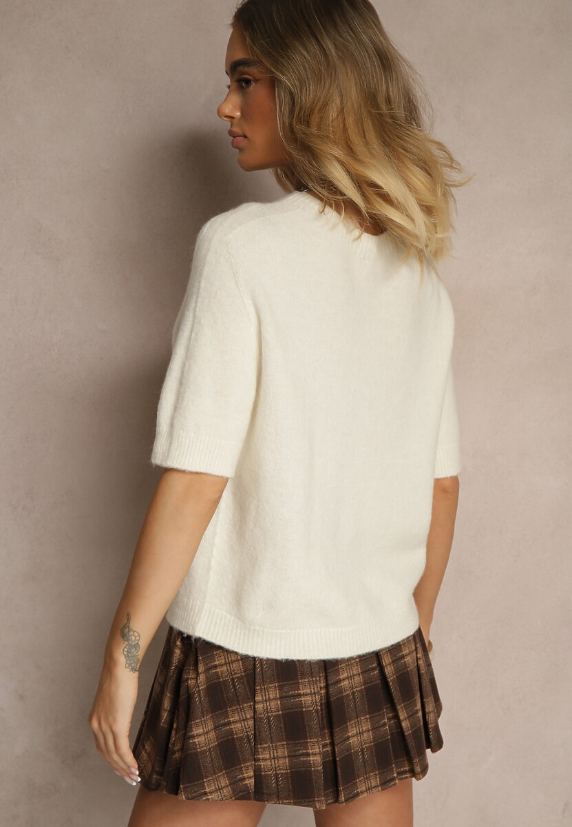 Jasnobeżowy Sweter o Fasonie T-shirtu z Wełną Dannirae 3