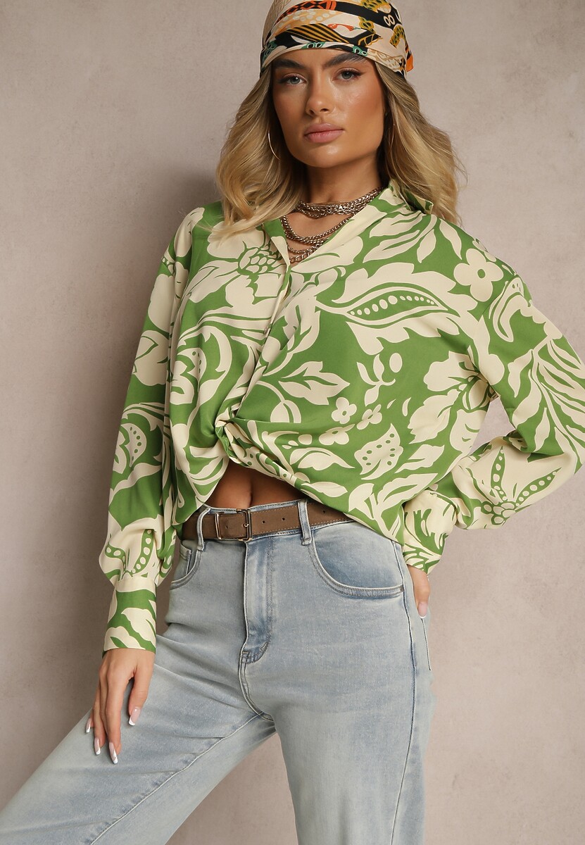 Zielona Koszula Oversize w Kwiatowy Print Boinea 1