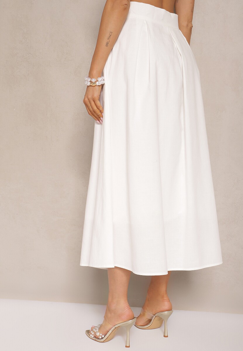 Biała Rozkloszowana Spódnica z Bawełną High Waist Katavira 3