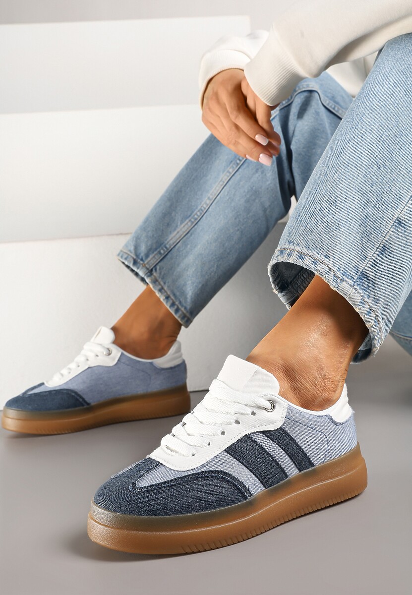 Niebiesko-Granatowe Sneakersy Tenisówki Ozdobione Paskami Falaviela 1