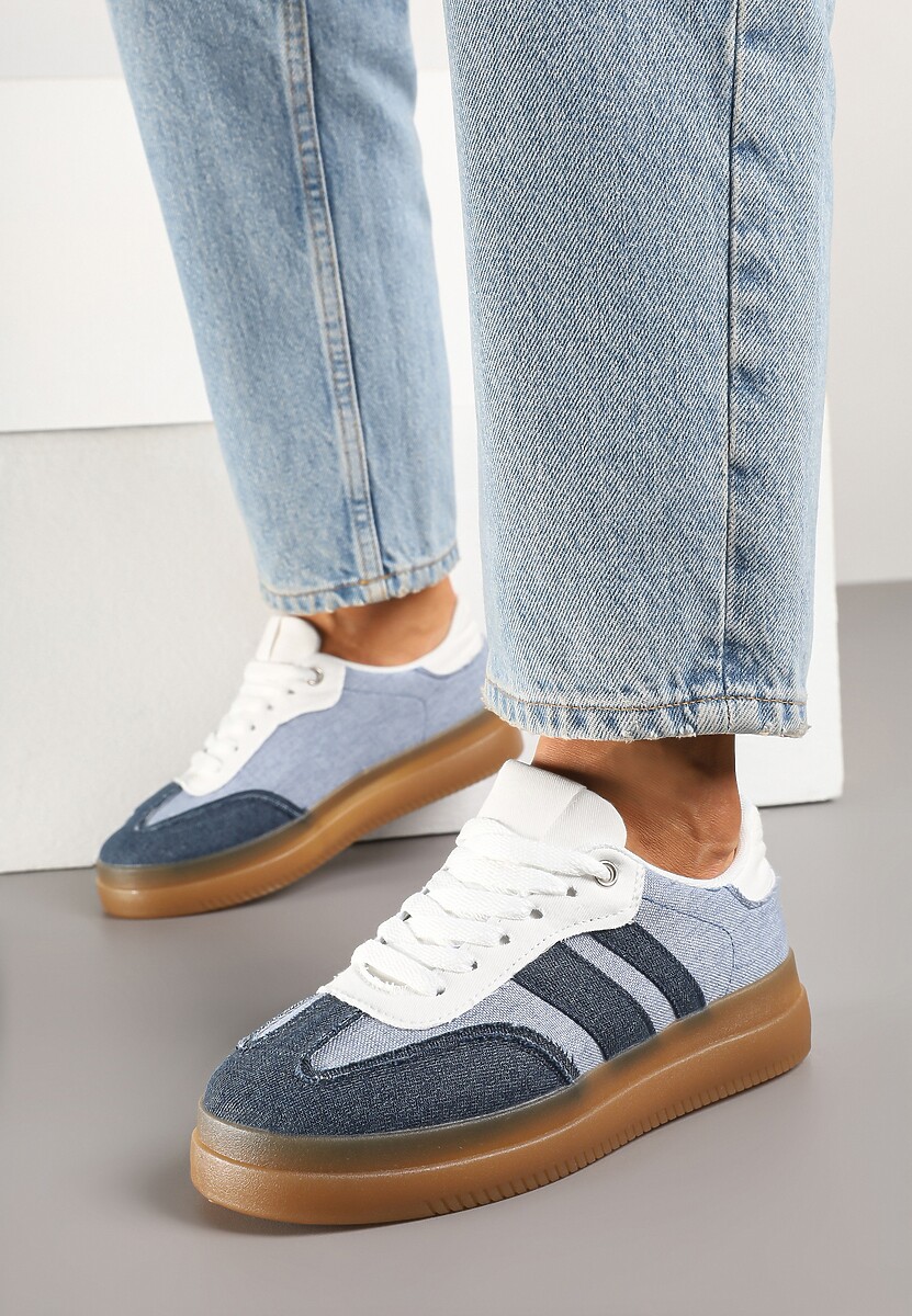 Niebiesko-Granatowe Sneakersy Tenisówki Ozdobione Paskami Falaviela 2