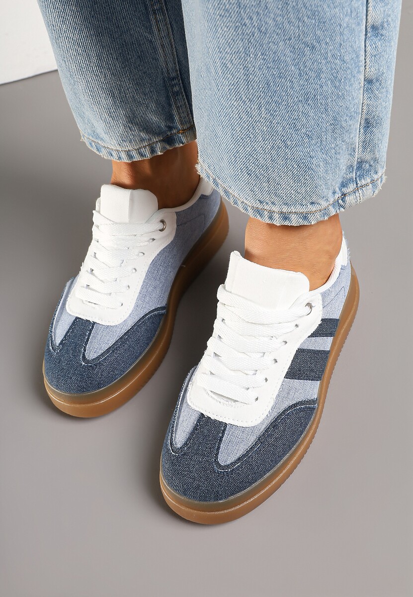 Niebiesko-Granatowe Sneakersy Tenisówki Ozdobione Paskami Falaviela 3