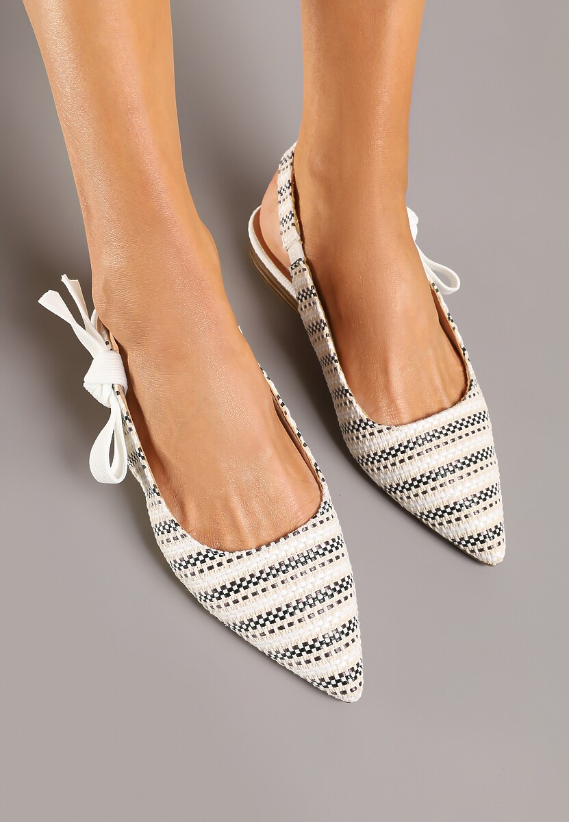 Białe Sandały Slingback z Tweedowymi Zdobieniami Calritis 3
