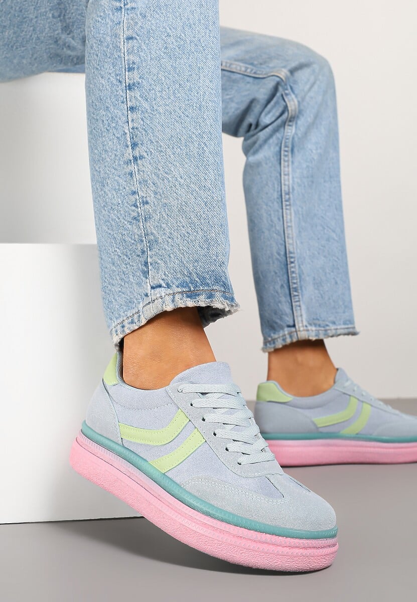 Niebiesko-Różowe Sneakersy Typu Kultowe Tenisówki na Niskiej Platformie Olritia 1