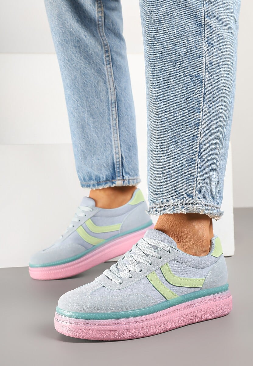 Niebiesko-Różowe Sneakersy Typu Kultowe Tenisówki na Niskiej Platformie Olritia 2