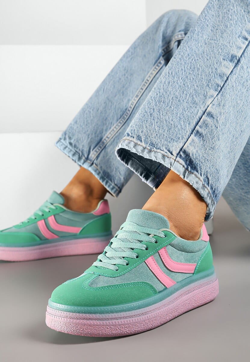 Zielone Sneakersy Typu Kultowe Tenisówki na Niskiej Platformie Olritia 1