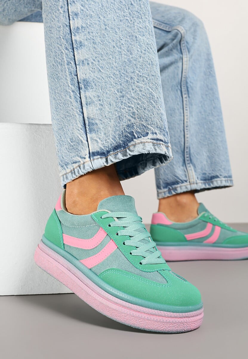 Zielone Sneakersy Typu Kultowe Tenisówki na Niskiej Platformie Olritia 2