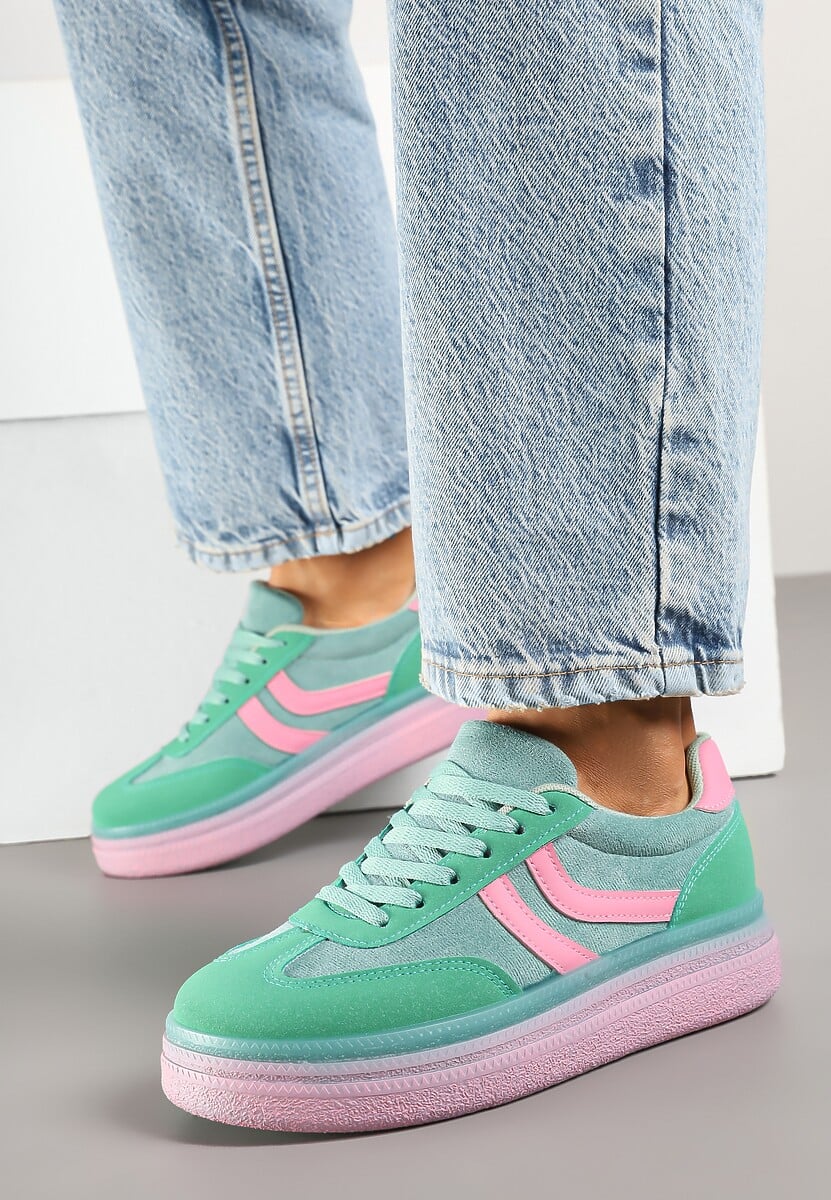 Zielone Sneakersy Typu Kultowe Tenisówki na Niskiej Platformie Olritia 3