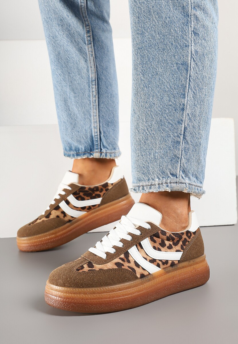 Panterkowe Sneakersy Typu Kultowe Tenisówki na Niskiej Platformie Olritia 1