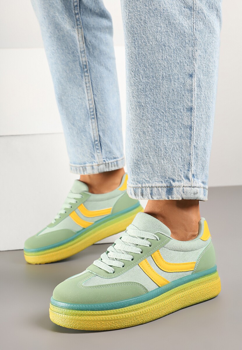 Zielono-Żółte Sneakersy Typu Kultowe Tenisówki na Niskiej Platformie Olritia 2