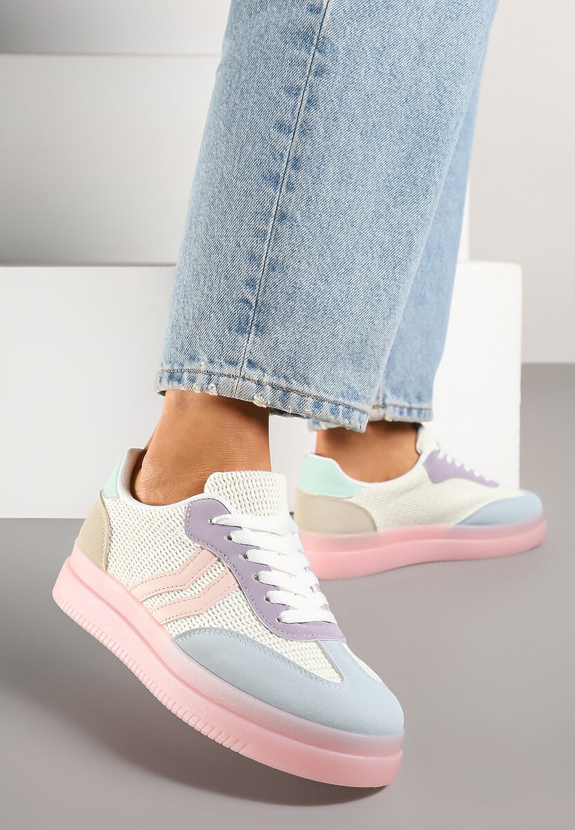 Różowo-Niebieskie Sneakersy Tenisówki Ozdobione Paskami Falovinia 2