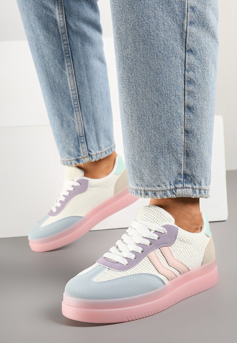 Różowo-Niebieskie Sneakersy Tenisówki Ozdobione Paskami Falovinia 3