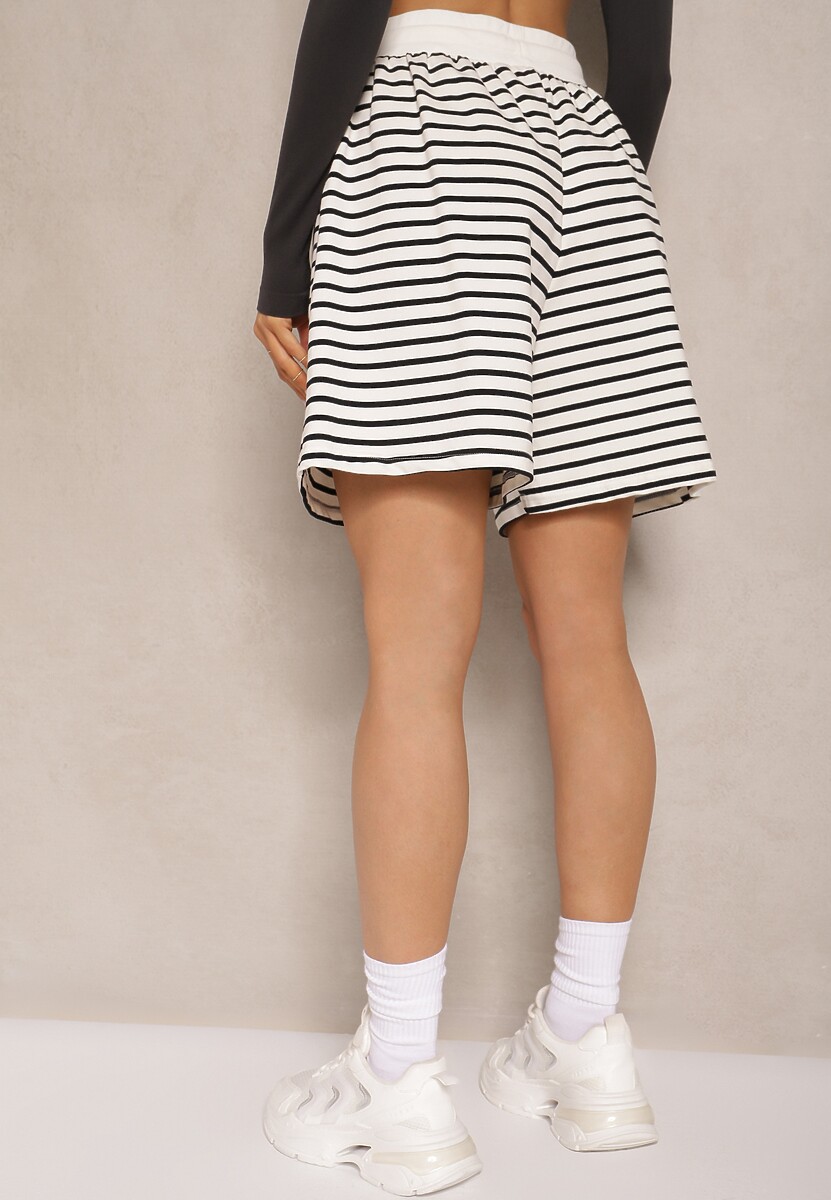 Białe Bawełniane Szorty High Waist w Paski Ridiaress 3