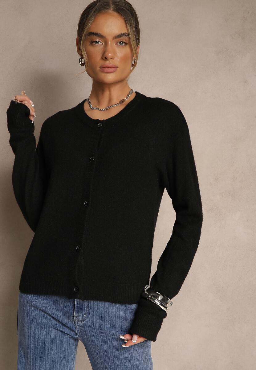 Czarny Klasyczny Kardigan z Zaokrąglonym Dekoltem Reonira 1
