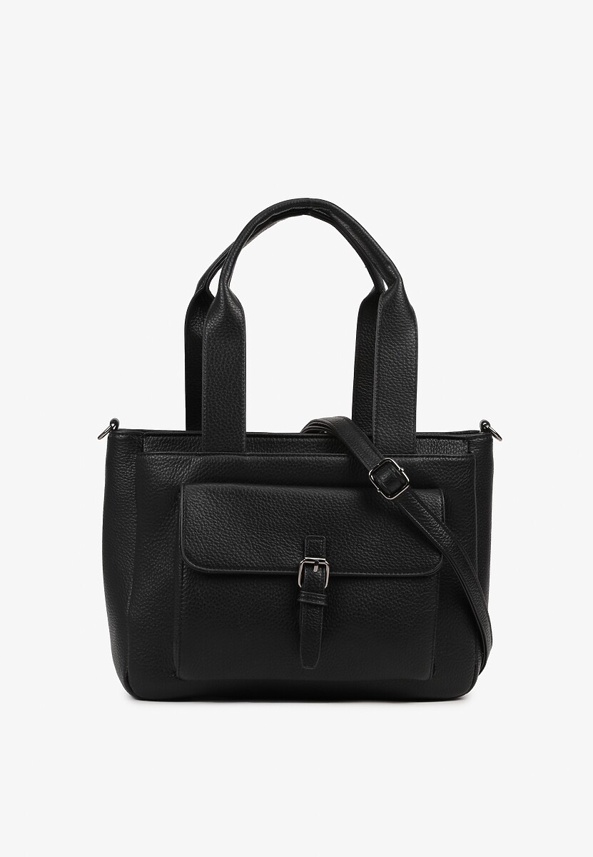 Czarna Torebka Typu Shopper z Klamerką i Dodatkowym Paskiem Crossbody Kolarienna 1