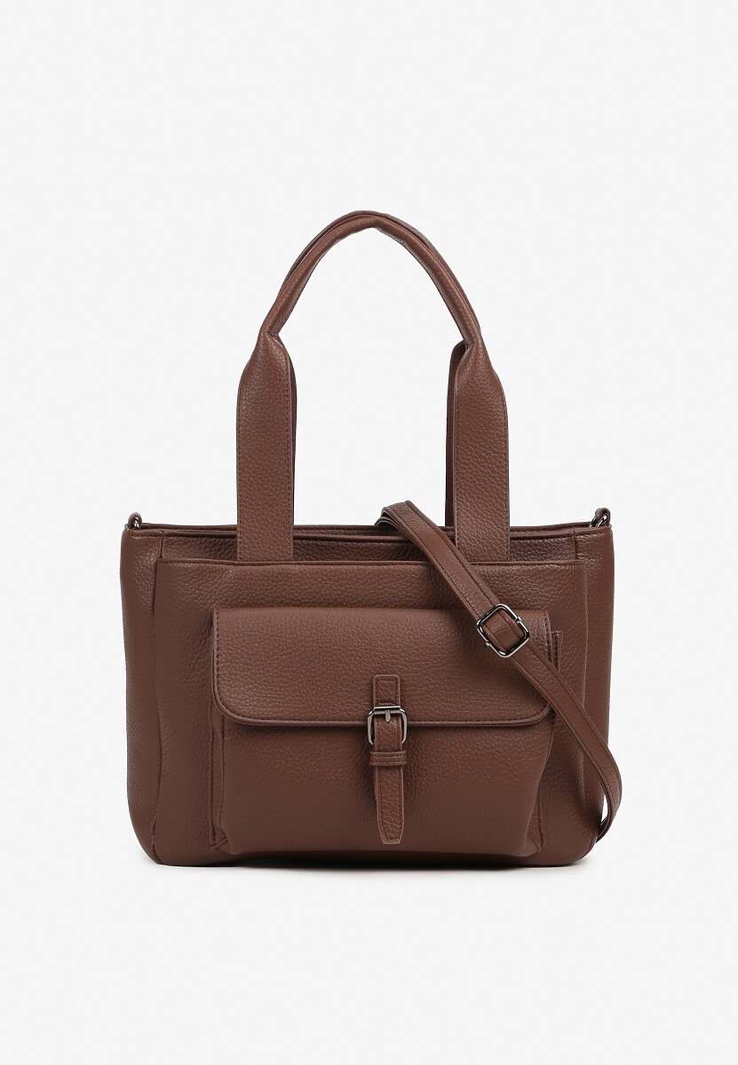 Brązowa Torebka Typu Shopper z Klamerką i Dodatkowym Paskiem Crossbody Kolarienna 1