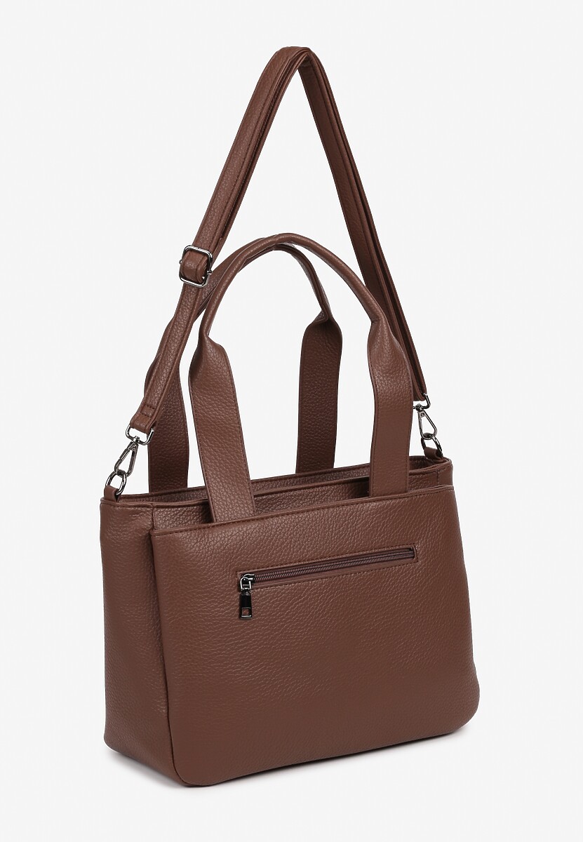 Brązowa Torebka Typu Shopper z Klamerką i Dodatkowym Paskiem Crossbody Kolarienna 2