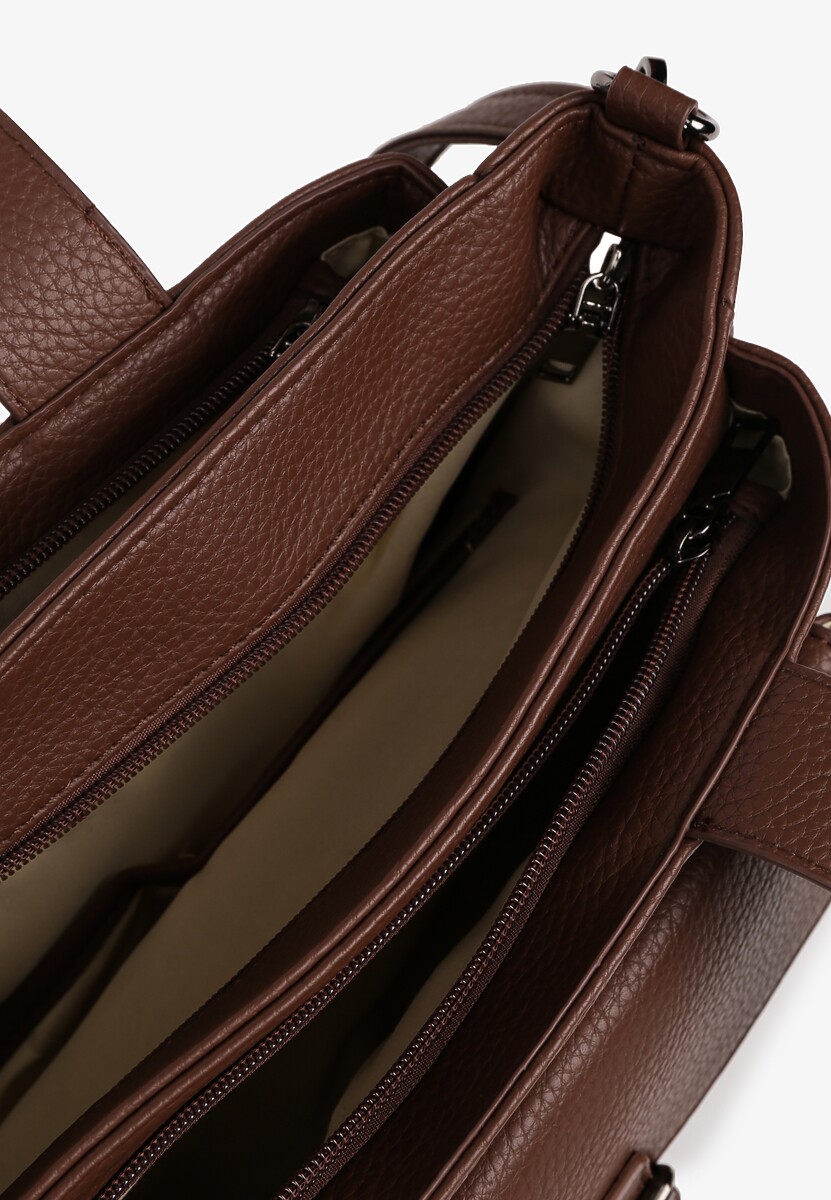Brązowa Torebka Typu Shopper z Klamerką i Dodatkowym Paskiem Crossbody Kolarienna 3