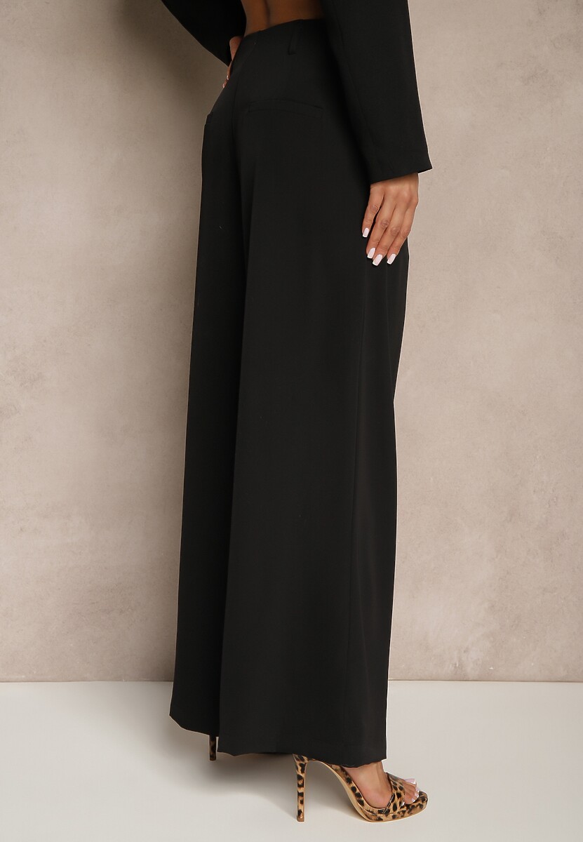 Czarne Garniturowe Szerokie Spodnie High Waist Karmoi 3