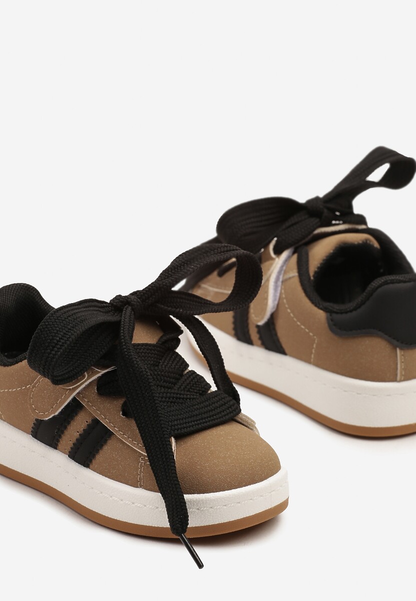 Ciemnobeżowe Buty Sportowe Sneakersy Ozdobione Paskami Worriti 3
