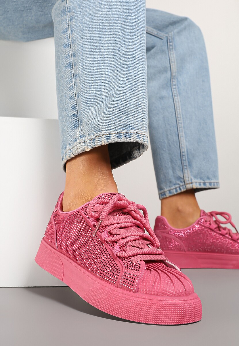 Fuksjowe Sneakersy na Grubej Podeszwie z Cyrkoniami Lisariana 1
