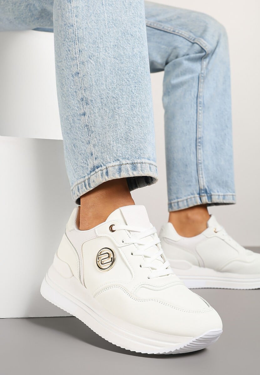 Białe Sneakersy na Platformie z Metaliczną Ozdobą Roniane 1