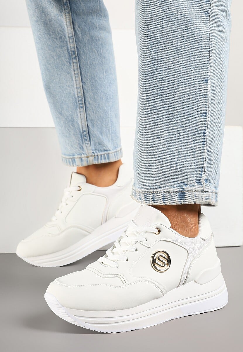 Białe Sneakersy na Platformie z Metaliczną Ozdobą Roniane 2