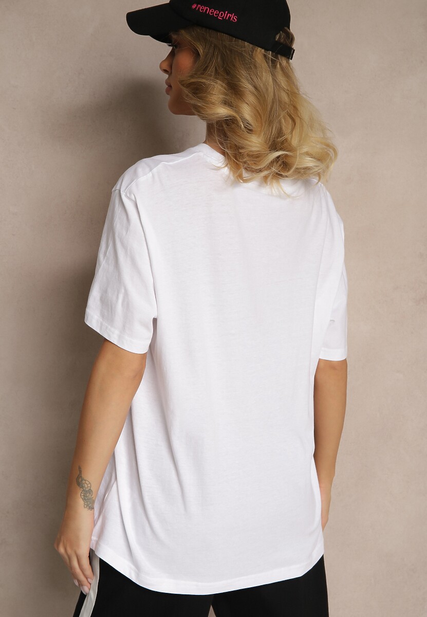 Biała Koszulka T-shirt Bawełniany z Ozdobnym Nadrukiem Napene 3