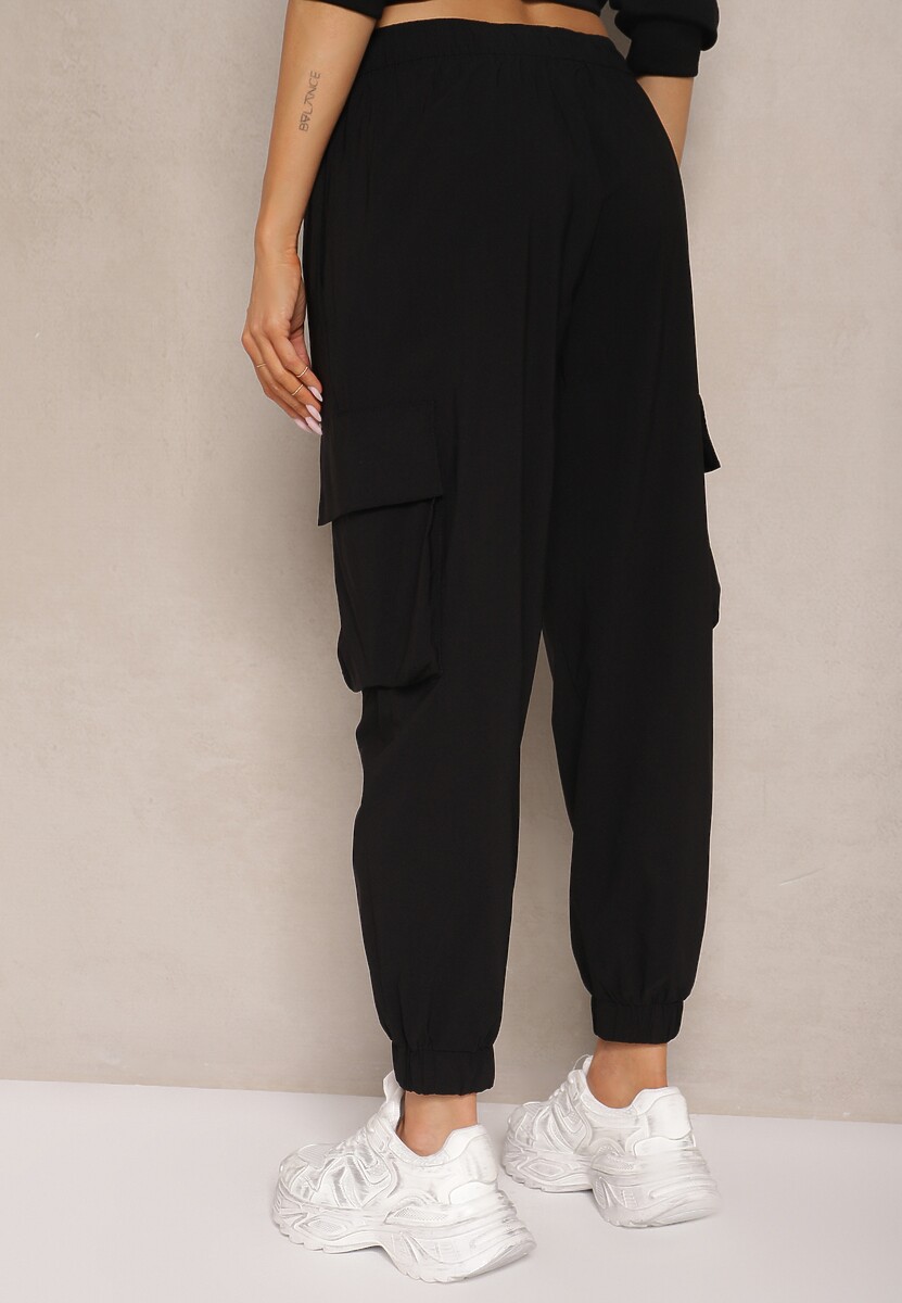 Czarne Spodnie Cargo z Bawełną High Waist Kolanielis 3