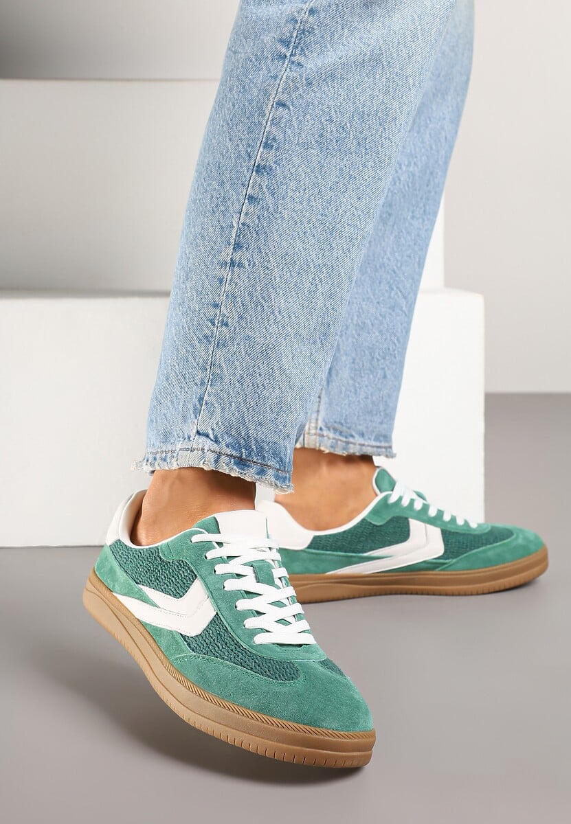 Zielone Sneakersy ze Skóry Naturalnej w Stylu Kultowych Tenisówek Faloretia