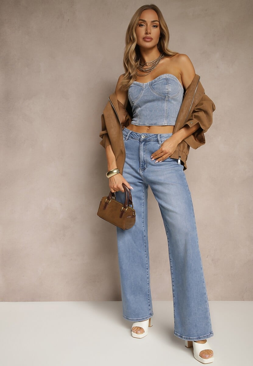 Niebieskie Jeansy High Waist z Szeroką Nogawką Areldia 1