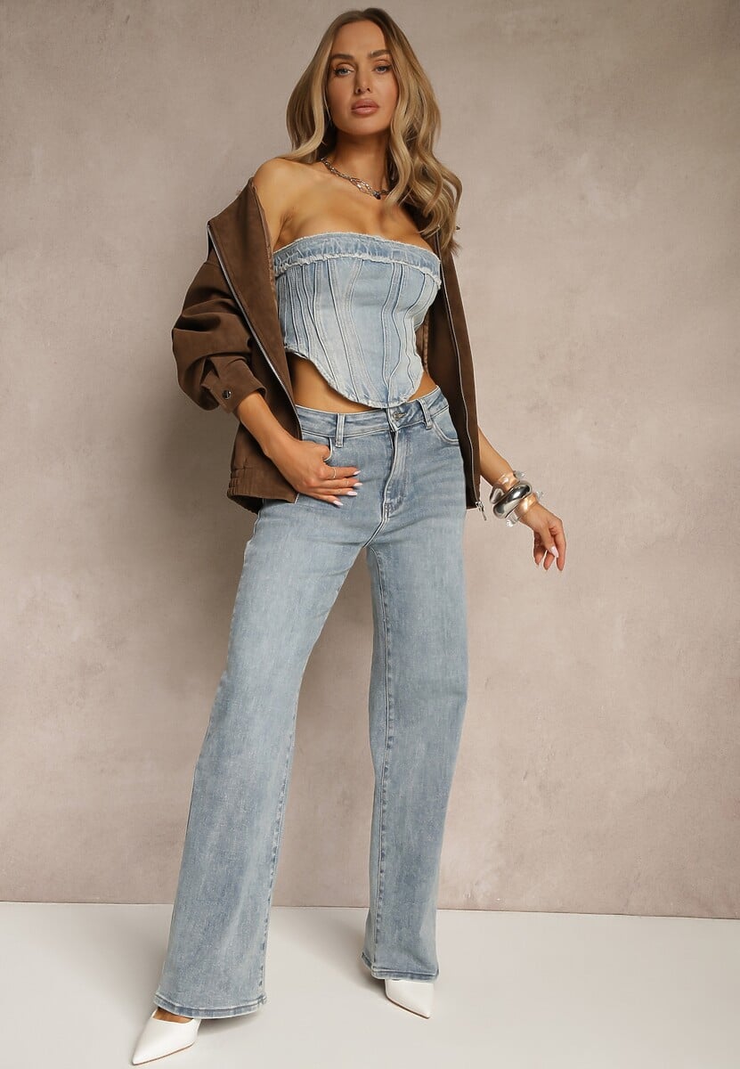 Niebieskie Szerokie Jeansy High Waist z Wiskozą Uliadria 2