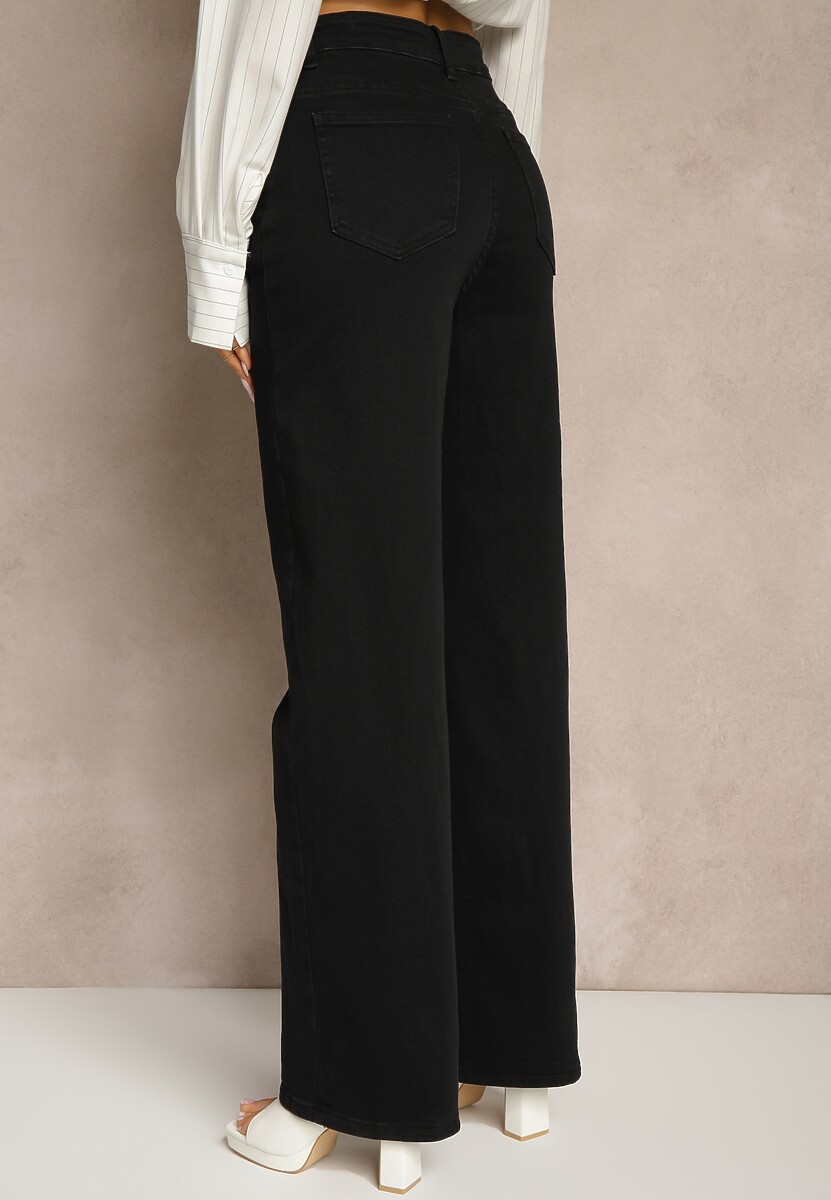 Czarne Jeansy o Szerokim Kroju z Bawełną High Waist Puvirra 3