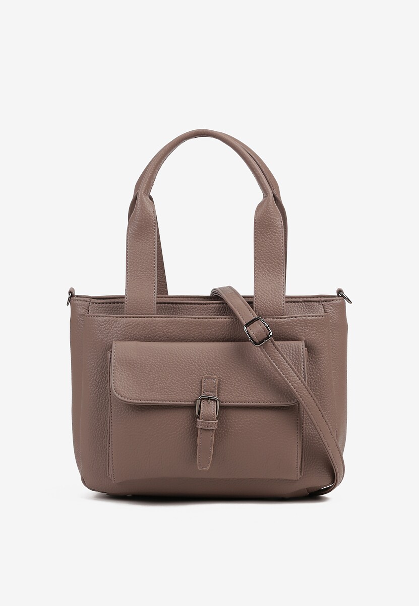 Ciemnobeżowa Torebka Typu Shopper z Klamerką i Dodatkowym Paskiem Crossbody Kolarienna 1