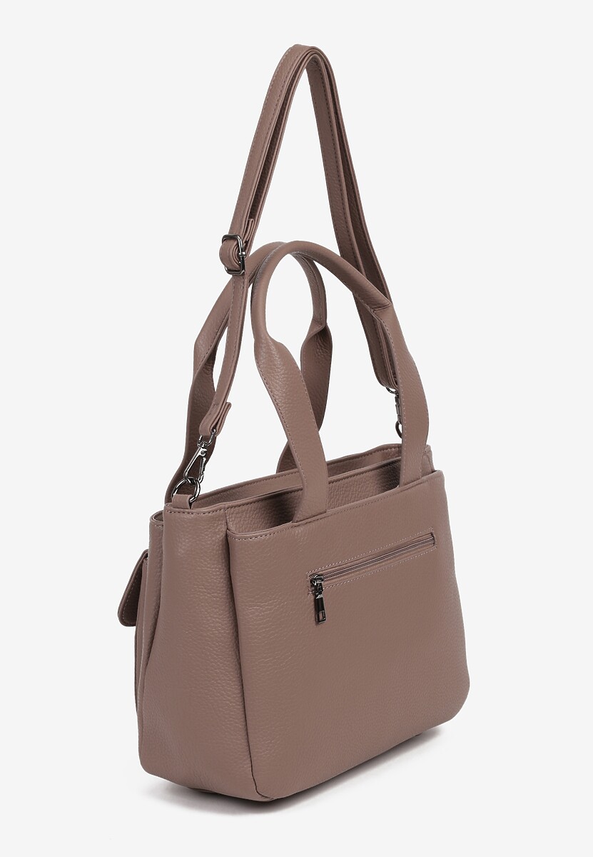 Ciemnobeżowa Torebka Typu Shopper z Klamerką i Dodatkowym Paskiem Crossbody Kolarienna 2