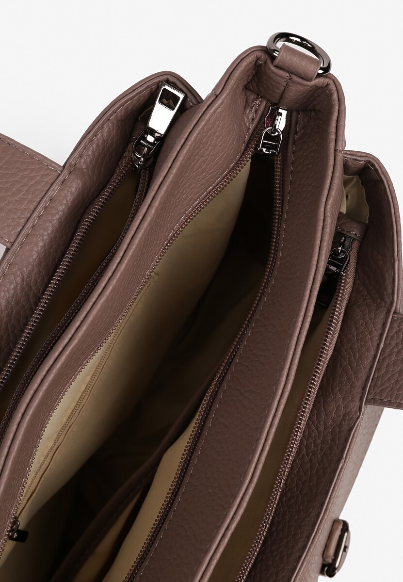 Ciemnobeżowa Torebka Typu Shopper z Klamerką i Dodatkowym Paskiem Crossbody Kolarienna 3