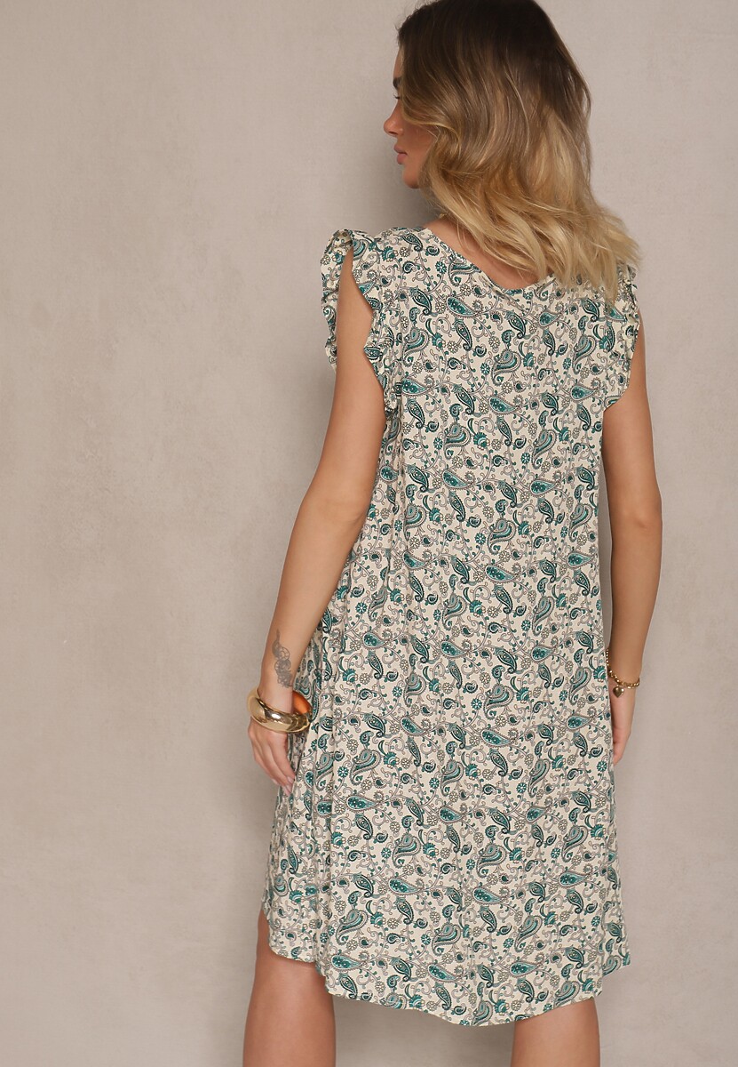 Zielona Sukienka z Bawełny o Rozkloszowanym Kroju w Print Paisley Islio 3