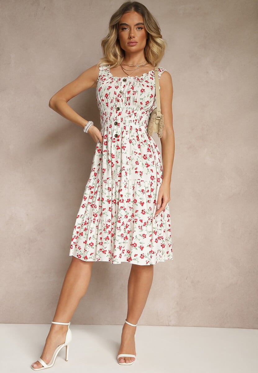 Rochie Xallio Albă cu roșu 2