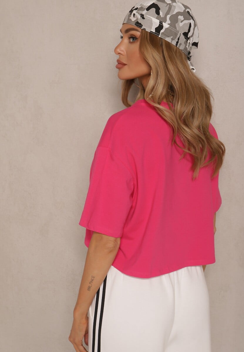 Różowy T-shirt o Fasonie Cropped Oversize Brighta 3